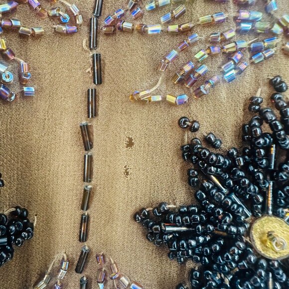 Vintage Nadine Boutique Brown Hand Beaded Sequined Silk Dress & Cardigan Set S - Picture 12 of 12